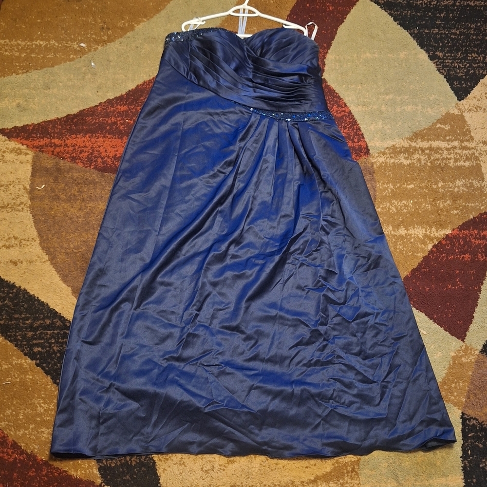 David's Bridal Strapless Midnight Blue Gown